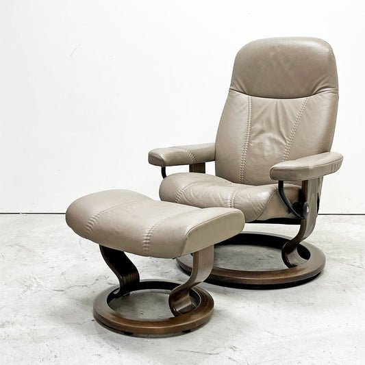 エコーネス EKORNES コンサル Consul ストレスレスチェア stressless リクライニングチェア オットマン付き クラシック レザー Mサイズ 2021年製 ●