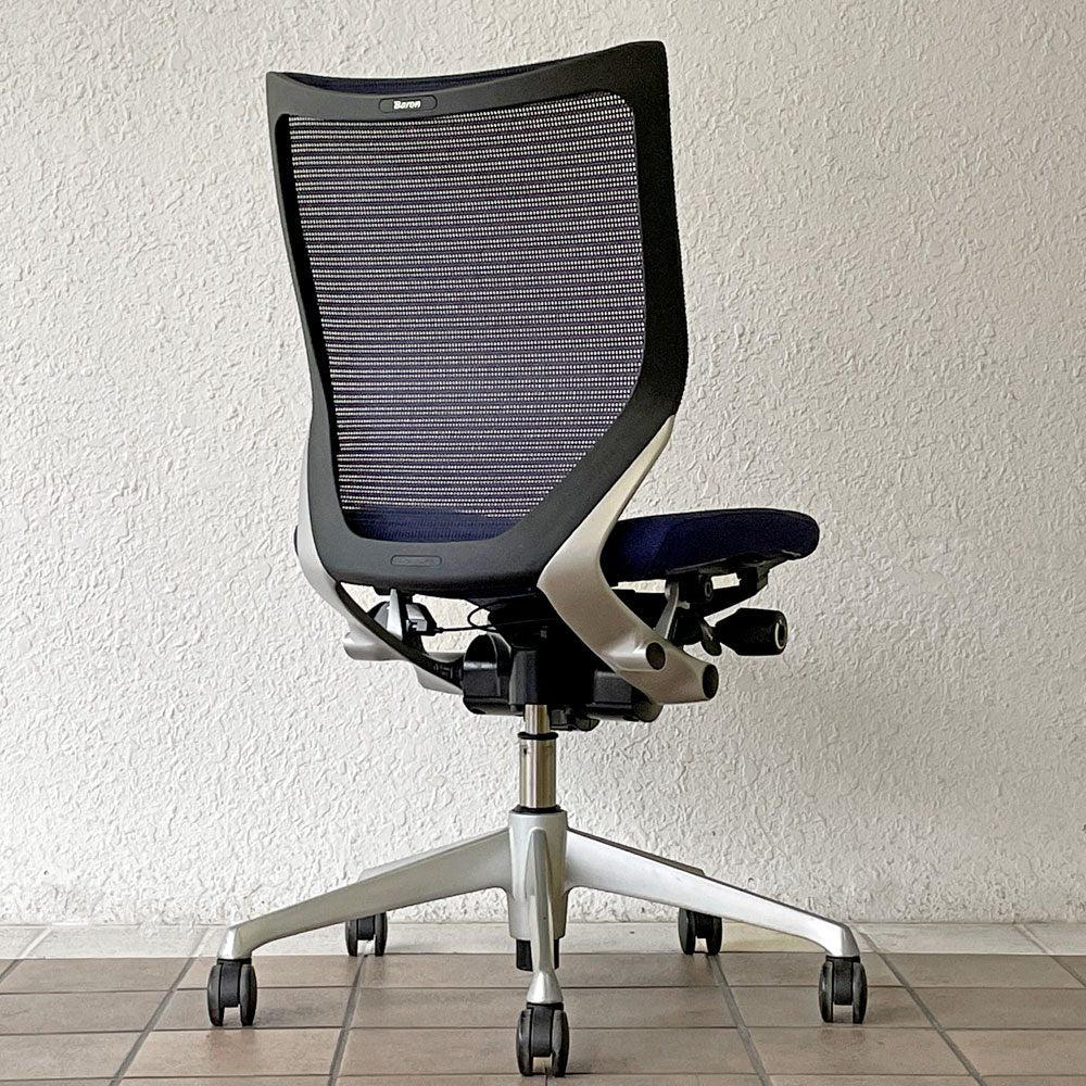オカムラ okamura バロンチェア Baron Chair オフィスチェア デスクチェア メッシュ背もたれ×ウレタン座面 アームレス 紺 ジョルジェット・ジウジアーロ ◇