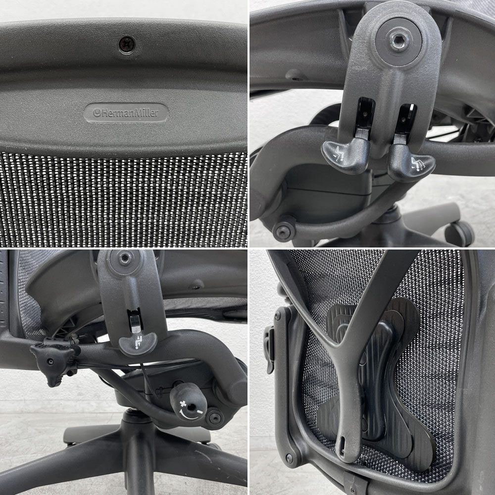 ハーマンミラー Herman Miller アーロンチェア デスクチェア Bサイズ ポスチャーフィット タキシード グラファイトベース ビル・スタンフ ＆ ドン・チャドウィック 〓