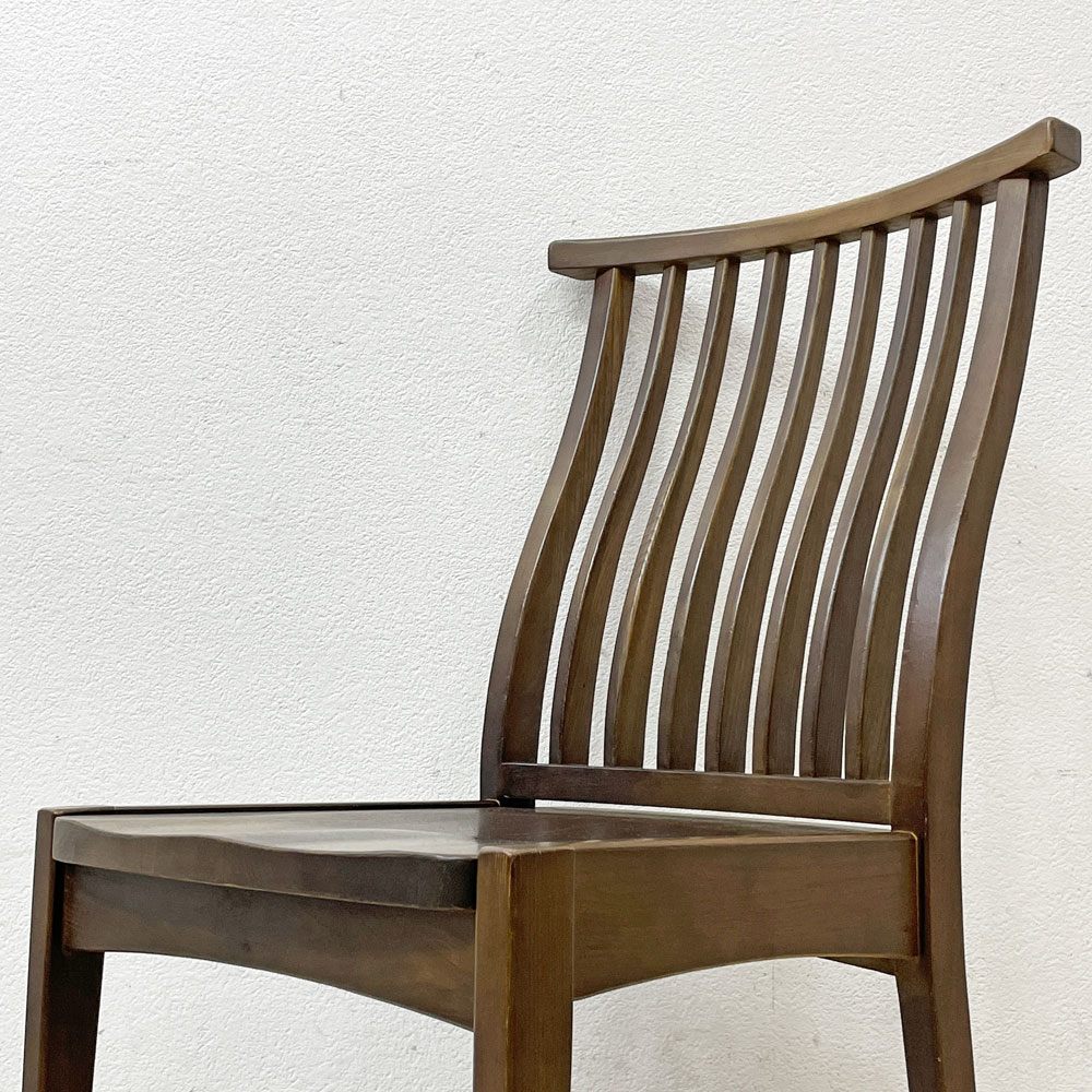 大川家具 アジサイ 肘無しイス ダイニングチェア 天然木 ダークブラウン ナチュラルデザイン 現状品 B ●