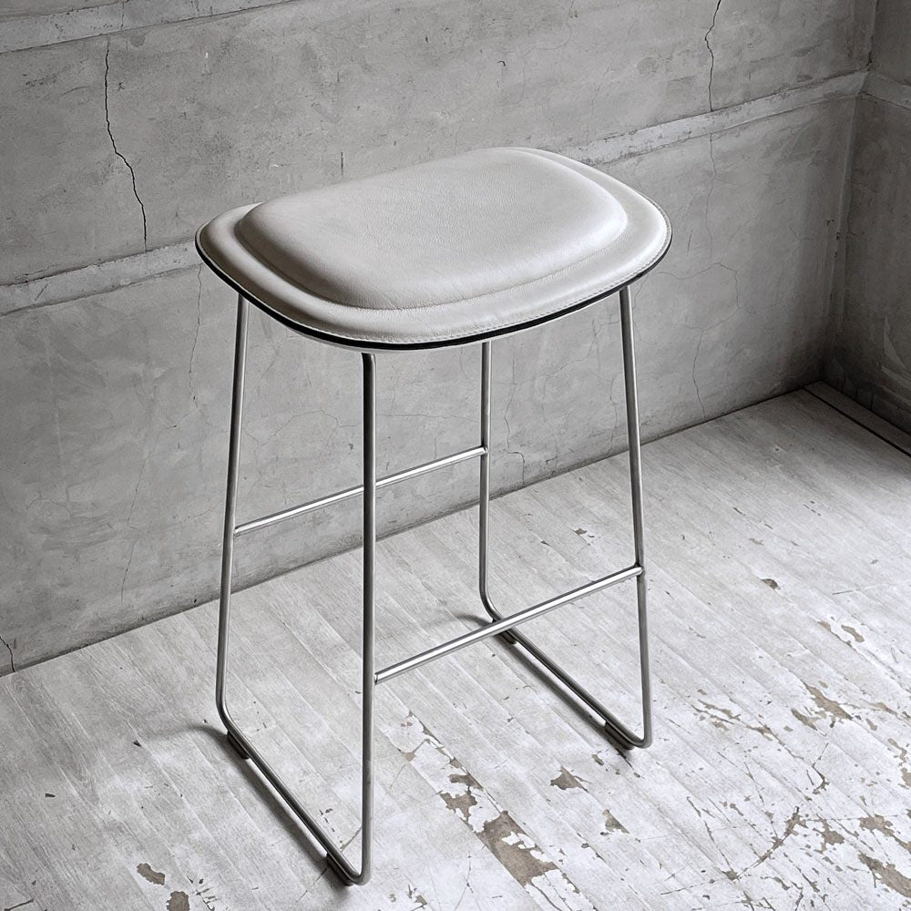 カッペリーニ Cappellini ハイパッドスツール Hi pad Stool ホワイトレザー×ステンレススチール ジャスパー・モリソン Jasper Morrison イタリアモダン ♪