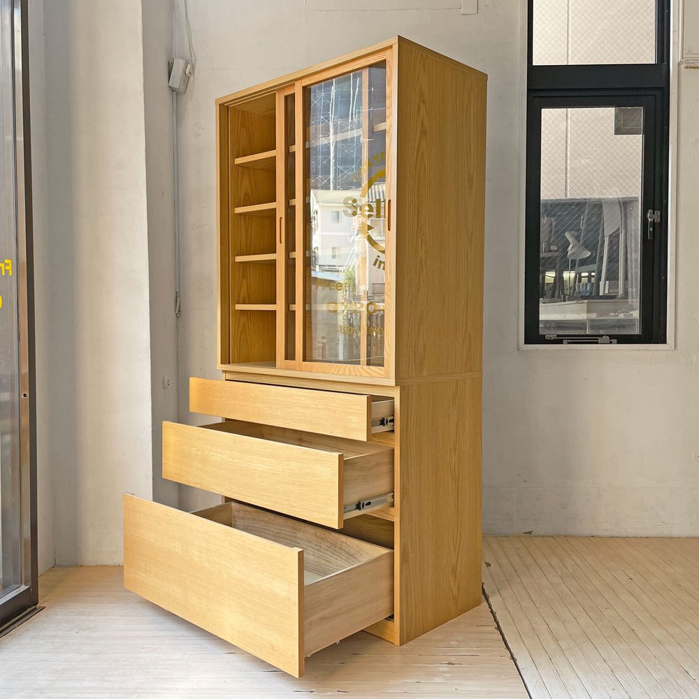 無印良品 MUJI オーク材 カップボード キッチンボード 食器棚 キャビネット 引き戸タイプ ★