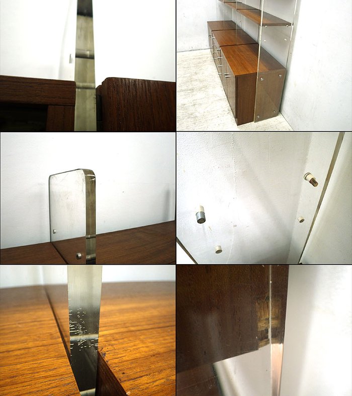 ● ビンテージ アクリルxチーク材 シェルビングシステム シェルフ