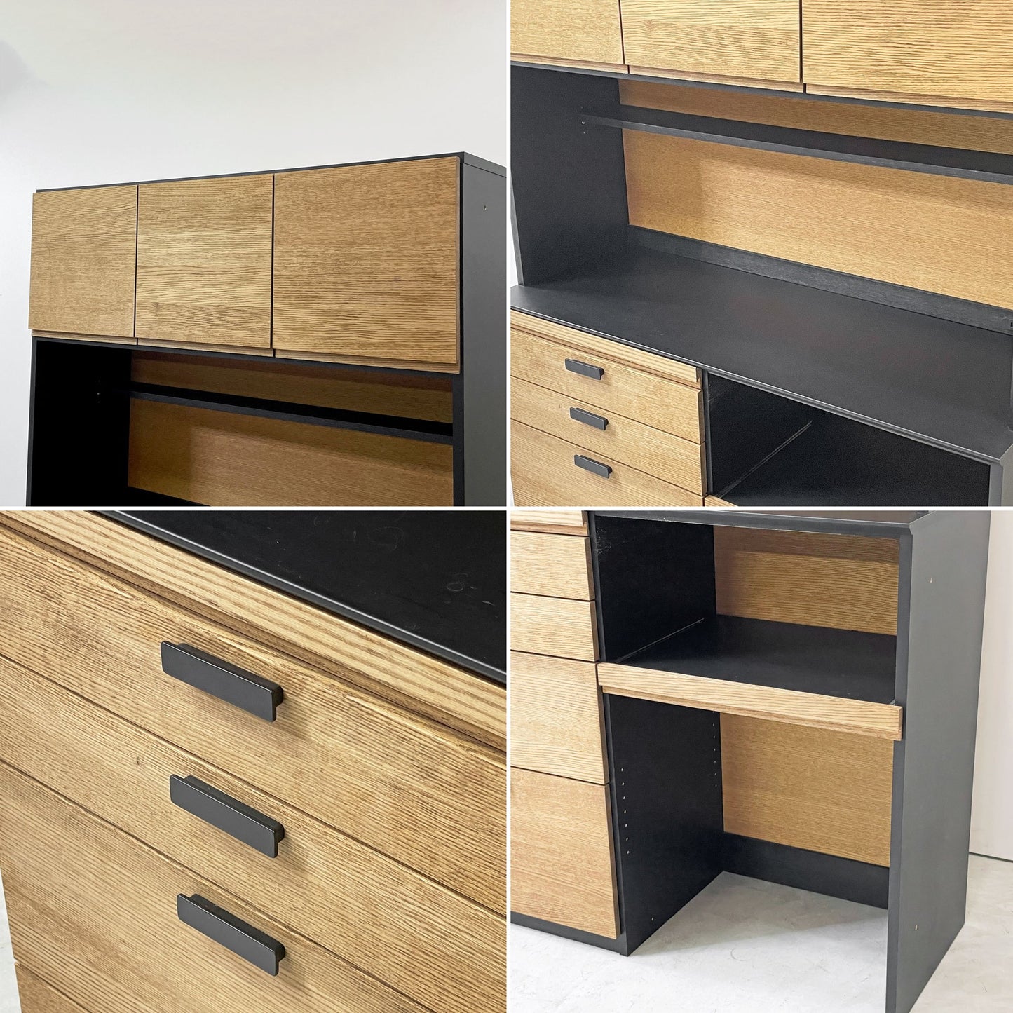 モモナチュラル MOMO Natural ホルム HOLM カップボード CUPBOARD キッチンボード オーク材 ブラック メラミン化粧板 W119cm ナチュラルモダン ●