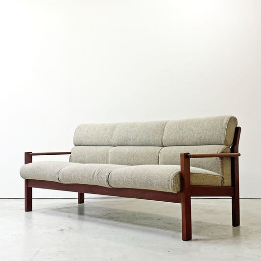 日田工芸 Hita Craft 3シーターソファ 3Pソファ ストレートアーム チーク材 ファブリックシート 北欧スタイル ビンテージ ●