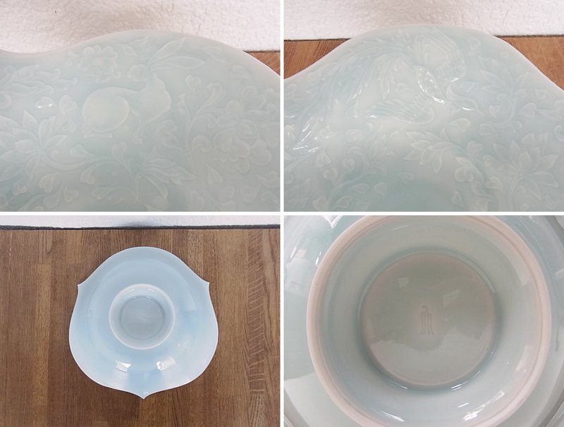 ◇人間国宝 塚本快示（快山）華鳥兎唐草紋青白磁 美品 共箱