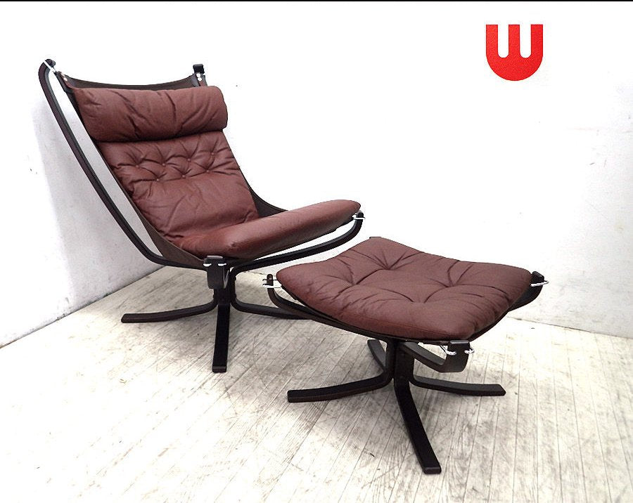 ● ノルウェー Vatne/バットネ社 「FALCON CHAIR ファルコンチェア」 ハイバック タイプ オットマンセット 美品