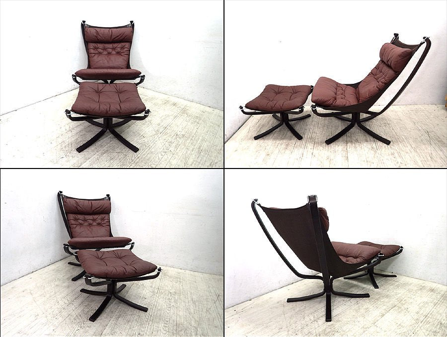 ● ノルウェー Vatne/バットネ社 「FALCON CHAIR ファルコンチェア」 ハイバック タイプ オットマンセット 美品