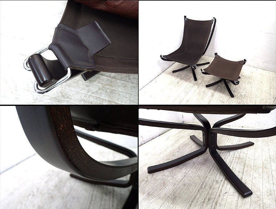 ● ノルウェー Vatne/バットネ社 「FALCON CHAIR ファルコンチェア」 ハイバック タイプ オットマンセット 美品
