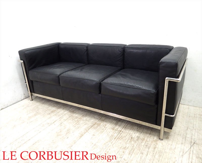 LE CORBUSIER ル・コルビュジェ デザイン プロダクト LC2 グランフォール 3人掛け ソファ 本革 ●