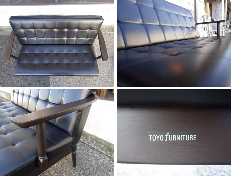 東洋ファニチャー TOYO FURNITURE レトロモダン レザーソファ ◇