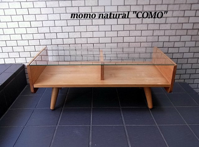 モモナチュラル ‟COMO”ガラス コーヒーテーブル アルダー材 ナチュラル Momonatural■