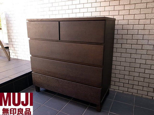 無印良品 MUJI タモ材 ブラウン 4段 チェスト 幅80 シンプルモダン ■