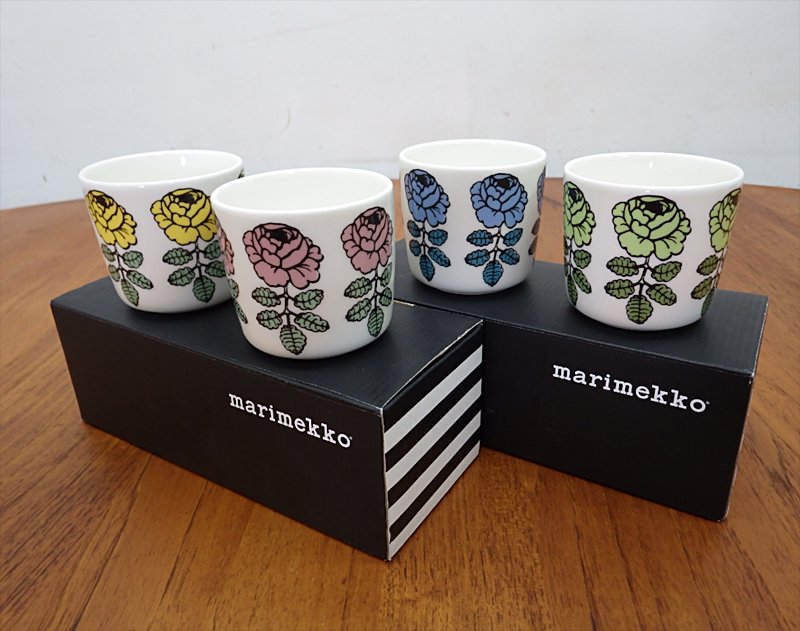 marimekko / マリメッコ　VIHKIRUUSU / ヴィヒキルース　廃番ラテマグ4個セット(4色)　箱付　●