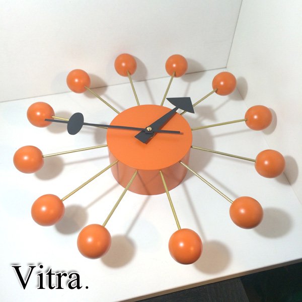 ヴィトラ社 Vitra. ボールクロック Ball Clock オレンジ ジョージネルソン George Nelson 保証書付 ◎