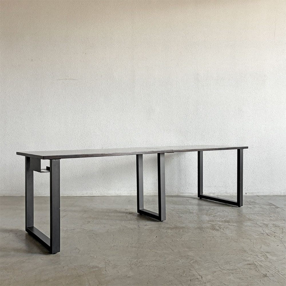 かなでもの KANADEMONO ザ・テーブル THE TABLE Black Steel デスク W240×D70cm ラバーウッド ブラックブラウン スクエアレッグ 配線孔＆ティッシュボックストレイ付 合計定価￥138,500- 〓