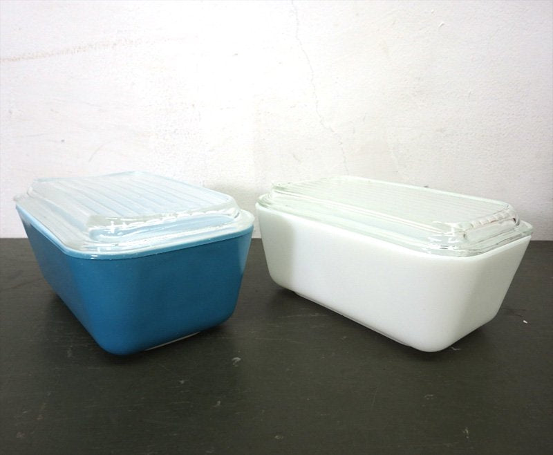 オールドパイレックス / PYREX　リフリッジレーターディッシュM　2個セット　青＆白　●