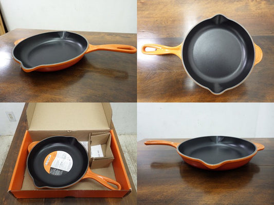 LE CREUSET / ル・クルーゼ　スキレット　フライパン　２３ｃｍ　オレンジ●