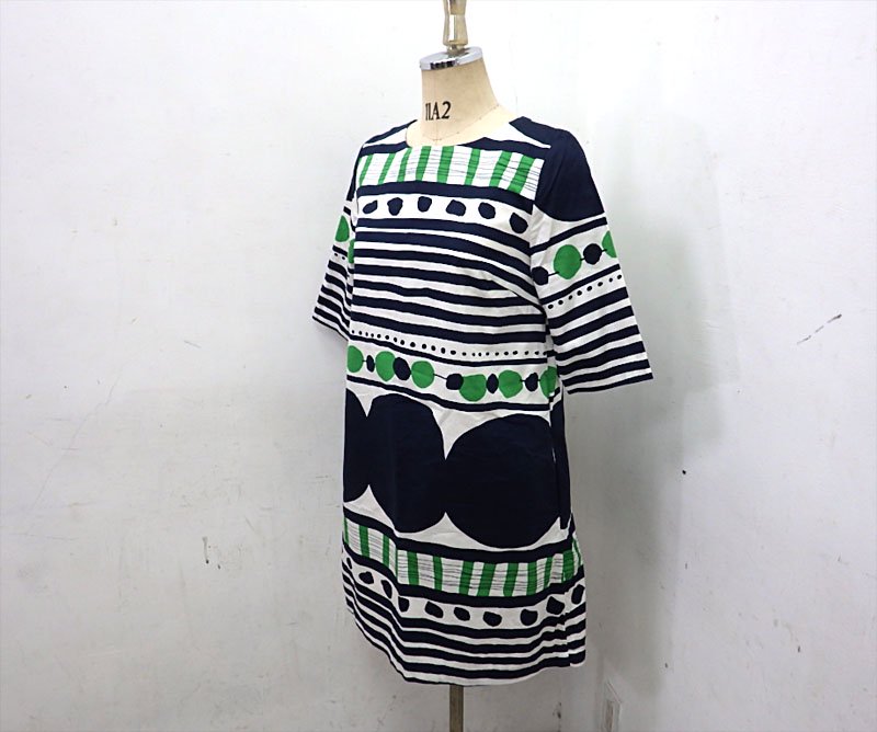 marimekko / マリメッコ　Paula / Pihla　ワンピース　紺緑　38　USED ◎