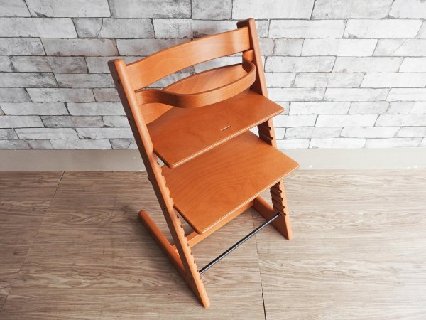 ストッケ STOKKE トリップトラップ TRIPP TRAPP 旧型 ベビーチェア キッズチェア チェリー ノルウェー 北欧家具 木製ガード付 ●