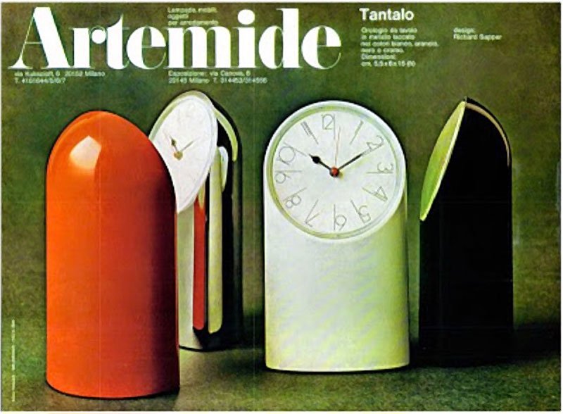 Italy " Artemide / アルテミデ " ★ " Richard Sapper / リチャードサパー " '71 デザイン ★  テーブルクロック 『 Tantalo 』 グレー