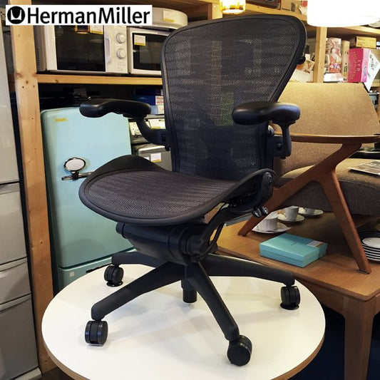 ハーマンミラー Herman Miller アーロンチェア Aeron Chair ポスチャーフィット フル装備 Bサイズ タキシードブルーブラック◎