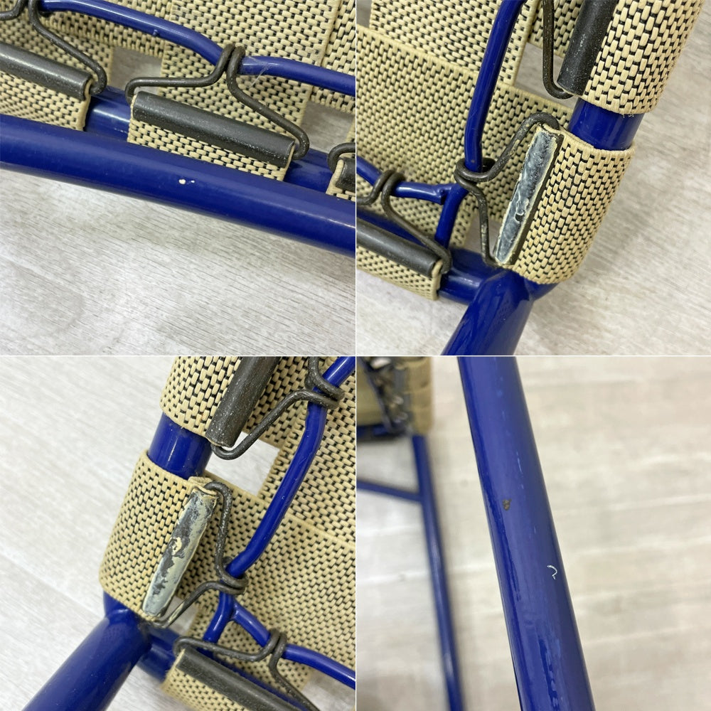 アルテラーノ ARTELANO ビンテージ スチールフレームチェア ウェービングテープ張り座面 スタッキングチェア ブルー フランス A ●