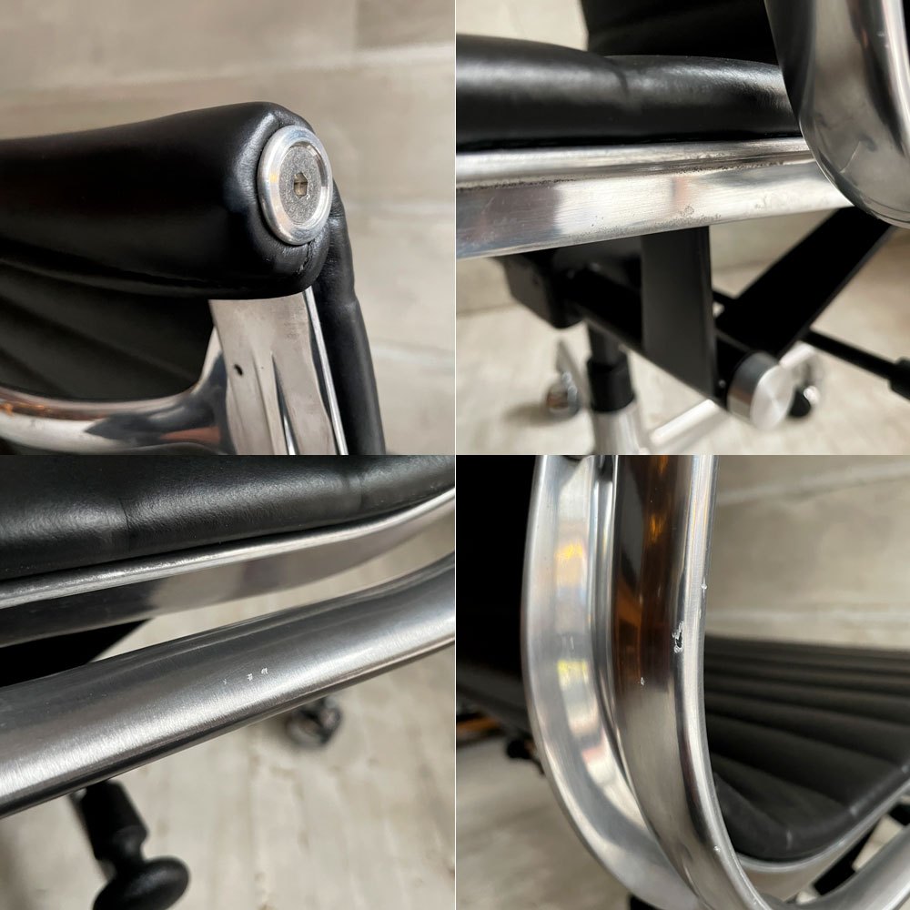 ハーマンミラー Herman Miller イームズアルミナムグループ マネジメントチェア アルミバフベース ガス圧昇降 5本脚キャスター 本革 レザー ブラック ♪
