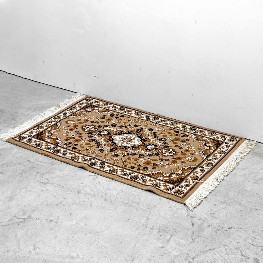 ベルギー ビンテージ ペルシャ絨毯柄 ラグマット 絨毯 幾何学模様 W140cm 現状品 ●