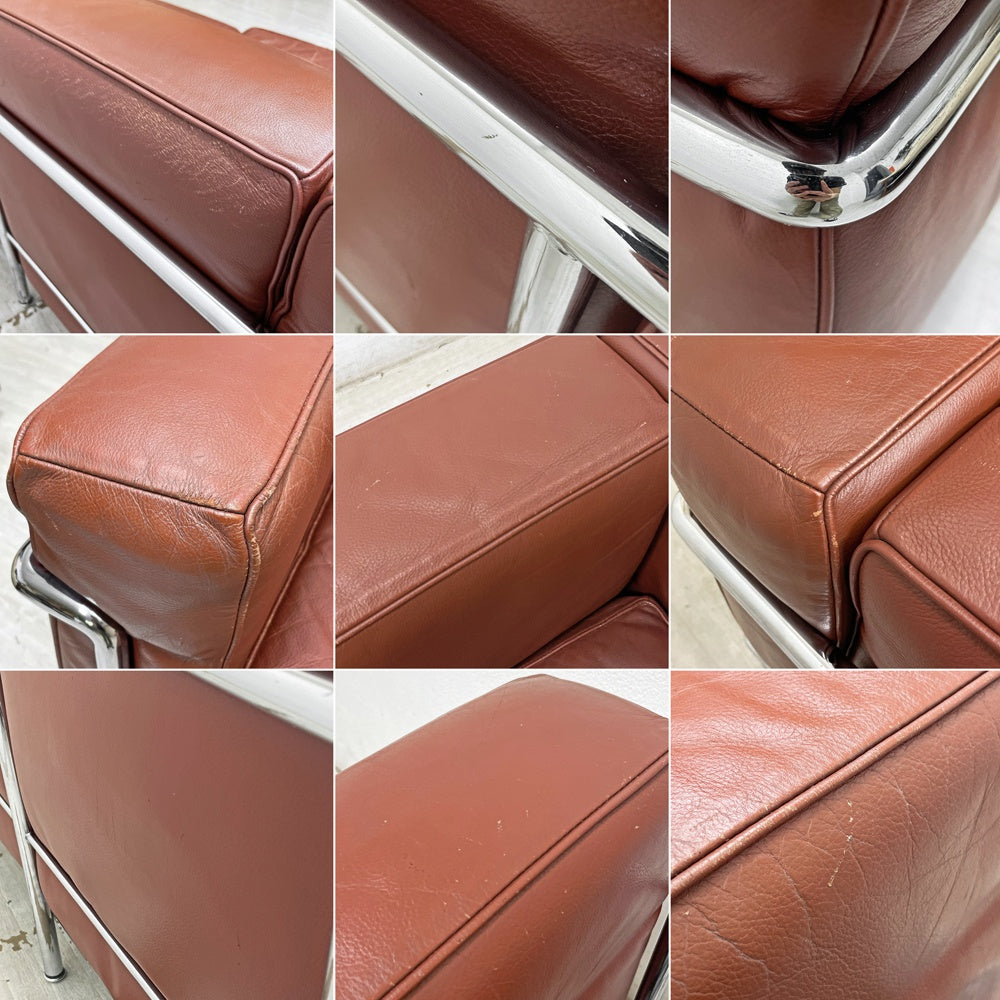 カッシーナ Cassina LC2 ソファ 3シーター ポリエステルパッディング仕様 グランフォール イ・マエストリ ル・コルビュジェ ブラウン系×クローム MoMA永久所蔵品 参考価格：220万相当 ●