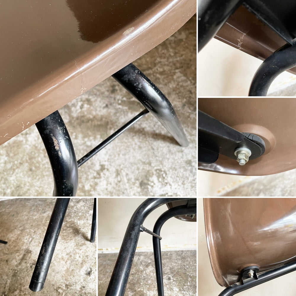 コトブキ KOTOBUKI スタッキングチェア ブラウン 2脚セット FRP製 シェルチェア スチール脚 剣持勇 ビンテージ ジャパニーズミッドセンチュリー B ■