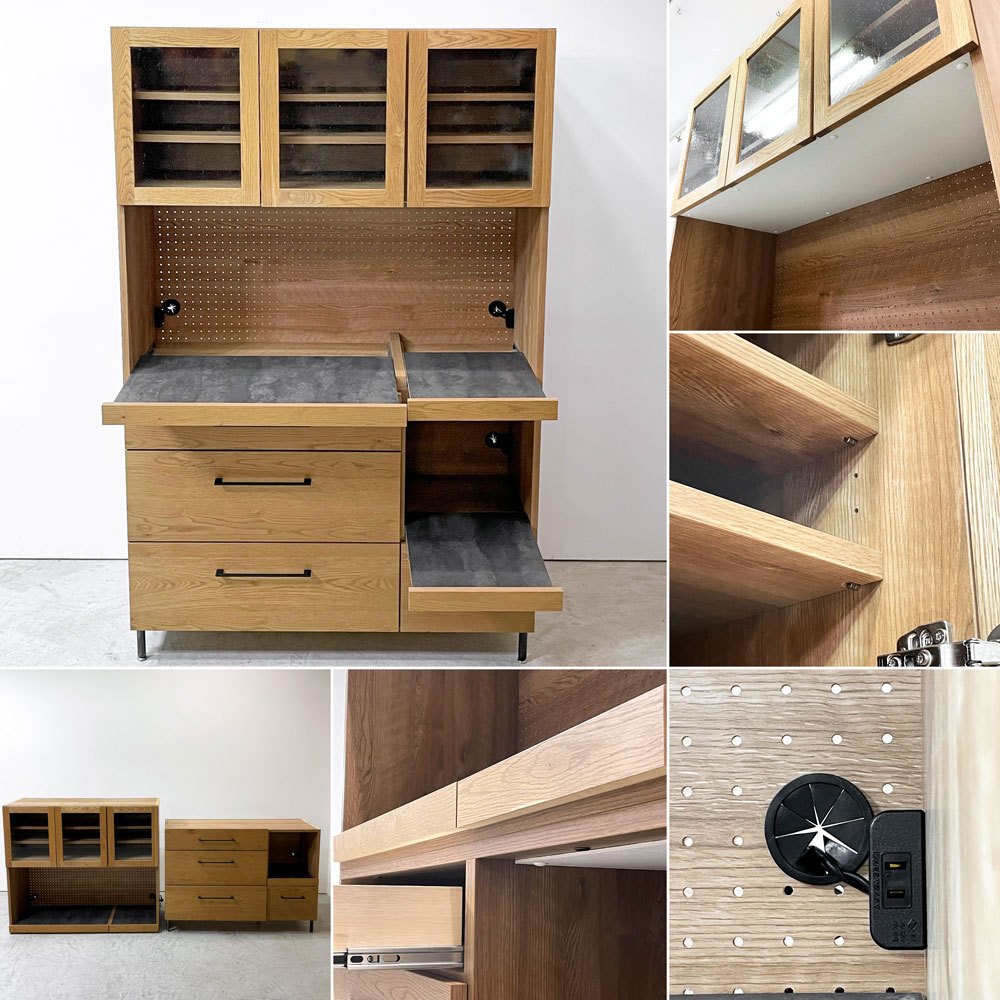 ビメイクス BIMAKES オークデールオープンボード OAK DALE OPEN BOARD 120 食器棚 オーク 泡ガラス 電源3口定価172,700円 ●