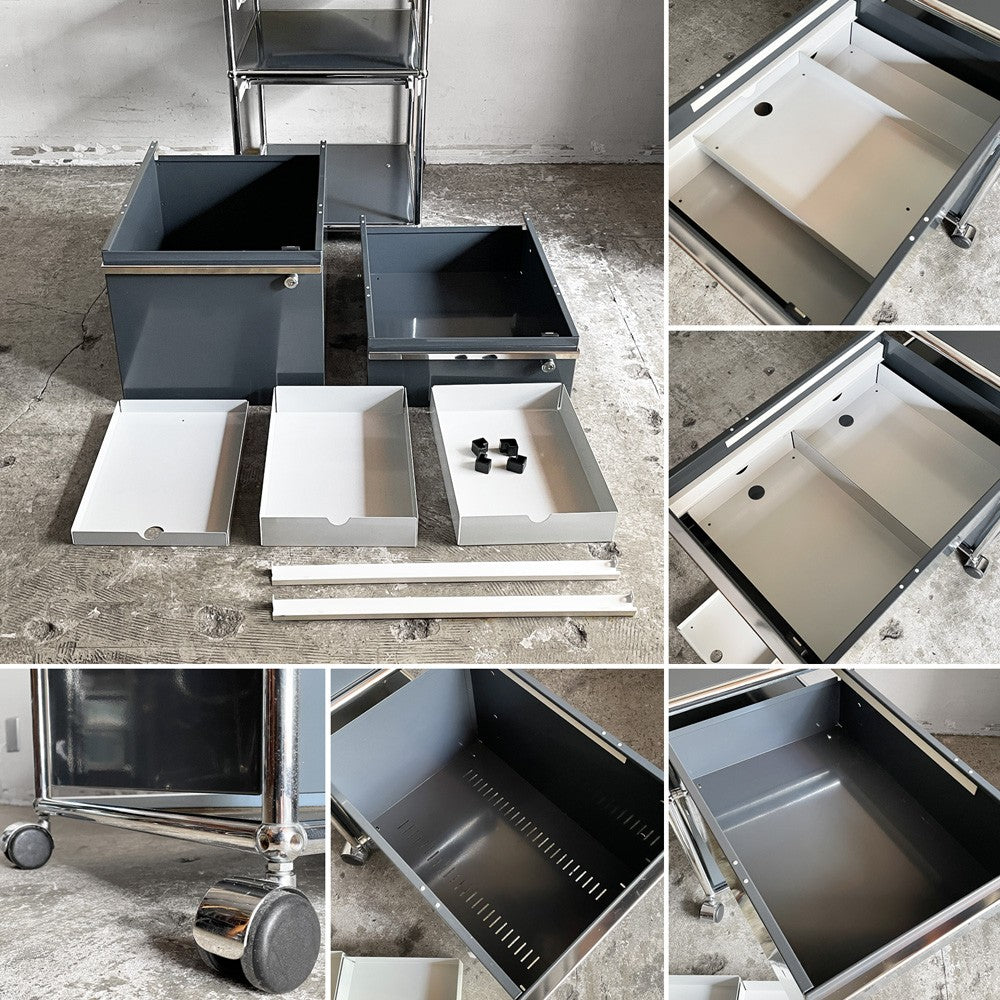ユーエスエムハラー USM Haller モジュラーファニチャー Modular Furniture デスクワゴン ロールボーイ 2ドロワー アントラサイト 鍵欠品 ■