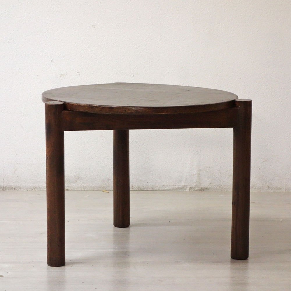 ピエールジャンヌレ Pierre Jeanneret ラウンドコーヒーテーブル Round coffee Table チーク無垢材 チャンディーガル ビンテージ 希少 ●