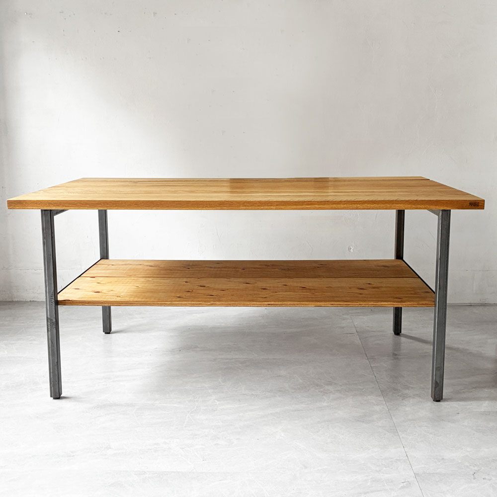 スクエアファニチャー SQUARE FURNITURE オーク 無垢材 ワーキングテーブル 作業台 アトリエテーブル W180cm アジャスター シェルフ付き インダストリアル 店舗什器 ★