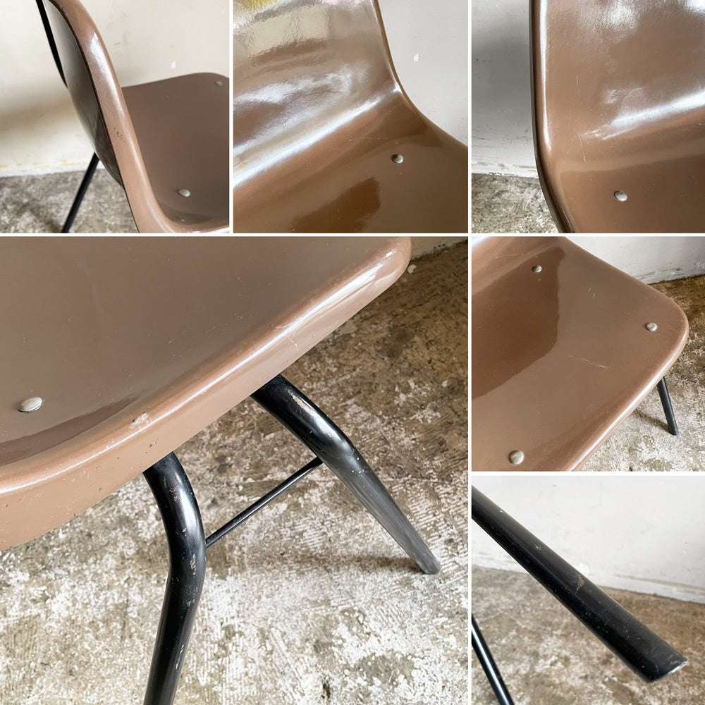 コトブキ KOTOBUKI スタッキングチェア ブラウン 2脚セット FRP製 シェルチェア スチール脚 剣持勇 ビンテージ ジャパニーズミッドセンチュリー A ■