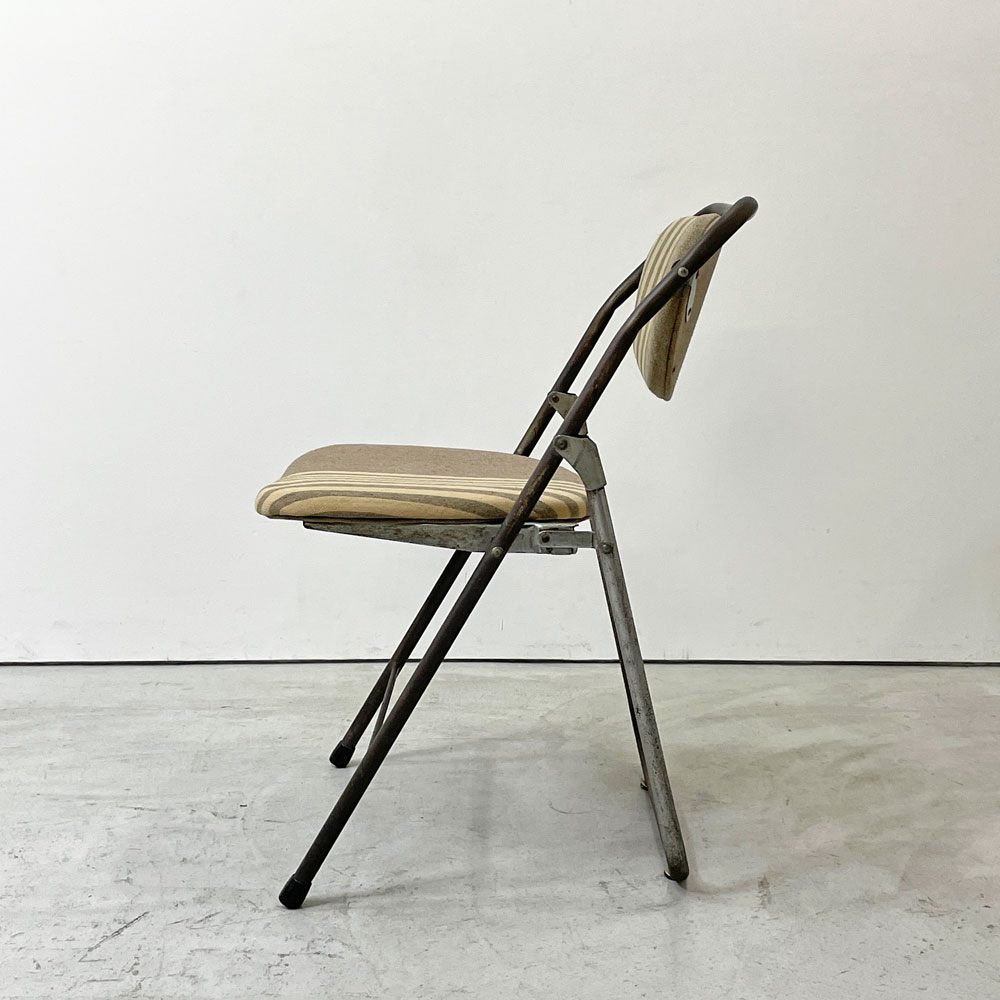 ヴィンテージ フォールディングチェア パイプ椅子 ストライプファブリック ●