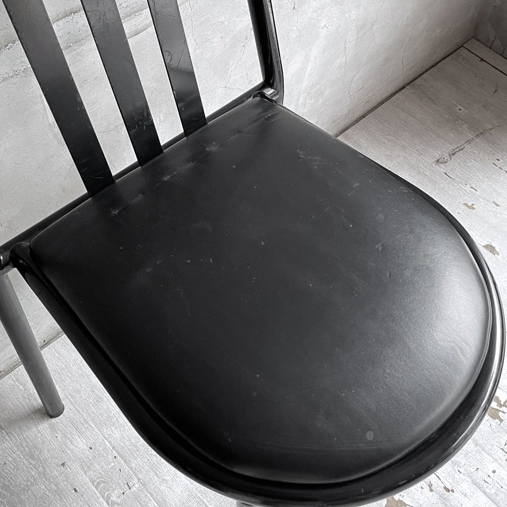 フランスビンテージ French Vintage ステヴァンチェア Stevens Chair モデルC Model C ブラック レザー クッションシート ロベール・マレ＝ステヴァンス 刻印有 B ♪