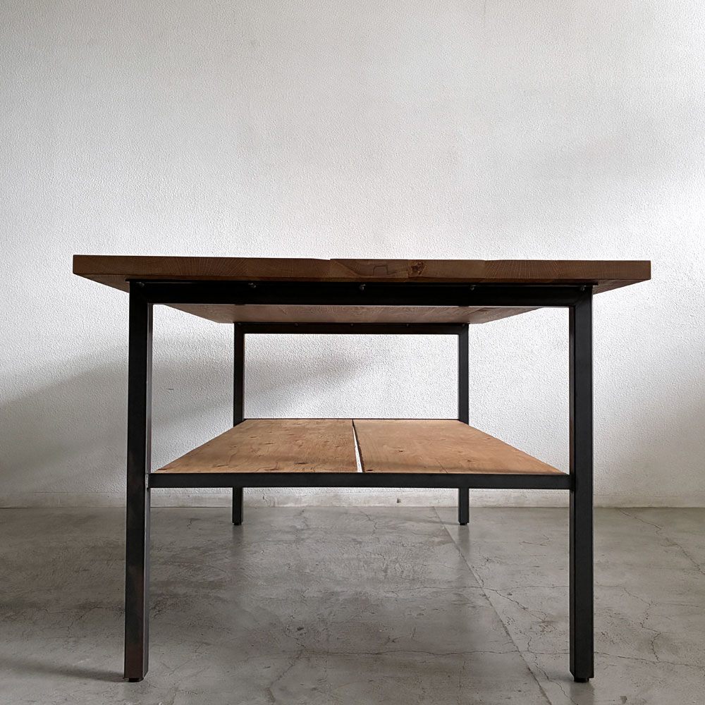 スクエアファニチャー SQUARE FURNITURE オーク 無垢材 ワーキングテーブル 作業台 W180cm スチール脚 シェルフ付き インダストリアル 店舗什器 A 〓