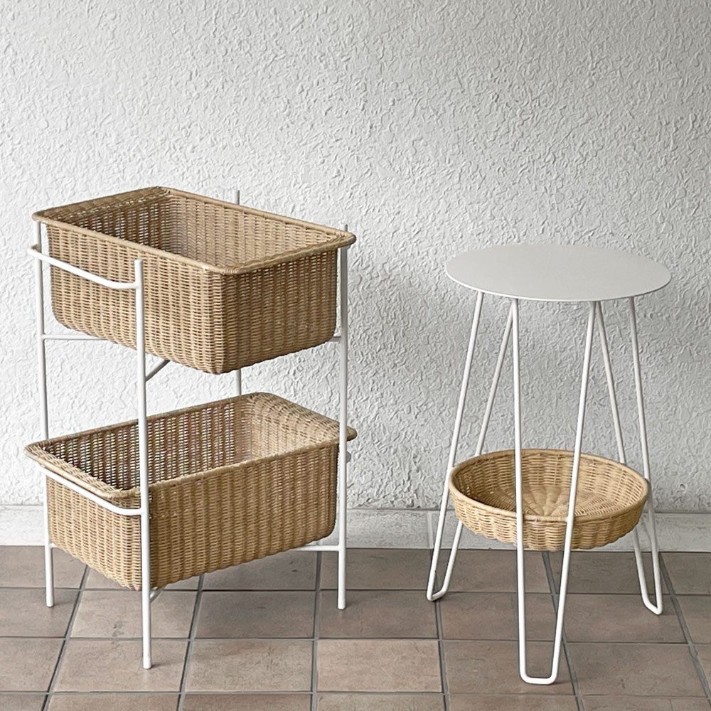 イデー IDEE ワラビー WALLABY バスケットスタンド BASKET STAND ラタン スチール ホワイト 廃番仕様 現行定価49,900円 ◇