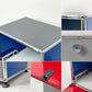 ユーエスエムハラー USM Haller モジュラーファニチャー Modular Furniture 1列4段 ドロップダウン扉 ミッドグレー × ジェンシャンブルー × ビーレッド × アントラサイト スイス ●