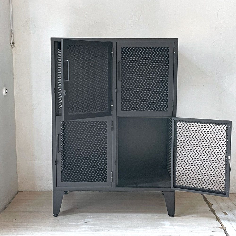 ジャーナルスタンダードファニチャー journal standard Furniture j.s.F  メッシュロッカー 2列2段 ブラック サイドキャビネット 南京錠付 ★