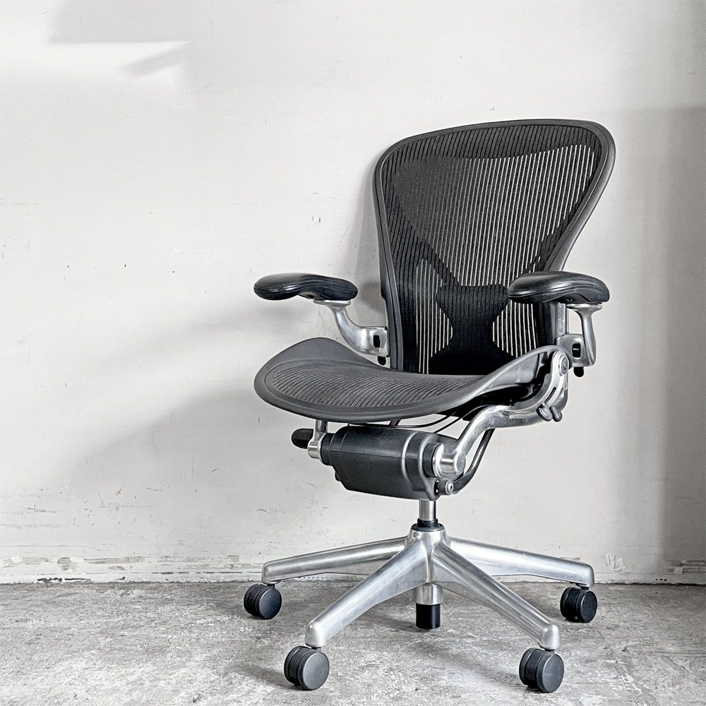 ハーマンミラー Herman Miller アーロンチェア Bサイズ ポスチャーフィット クラシックカーボンメッシュ ポリッシュドアルミベース ビル・スタンフ ＆ ドン・チャドウィック ■