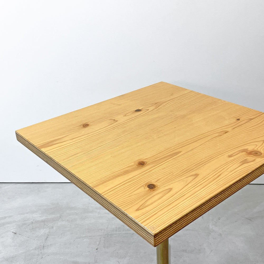 カフェテーブル スクエア 節入り杉天板 スチール脚 ゴールド W60 H73cm ナチュラルモダン ●