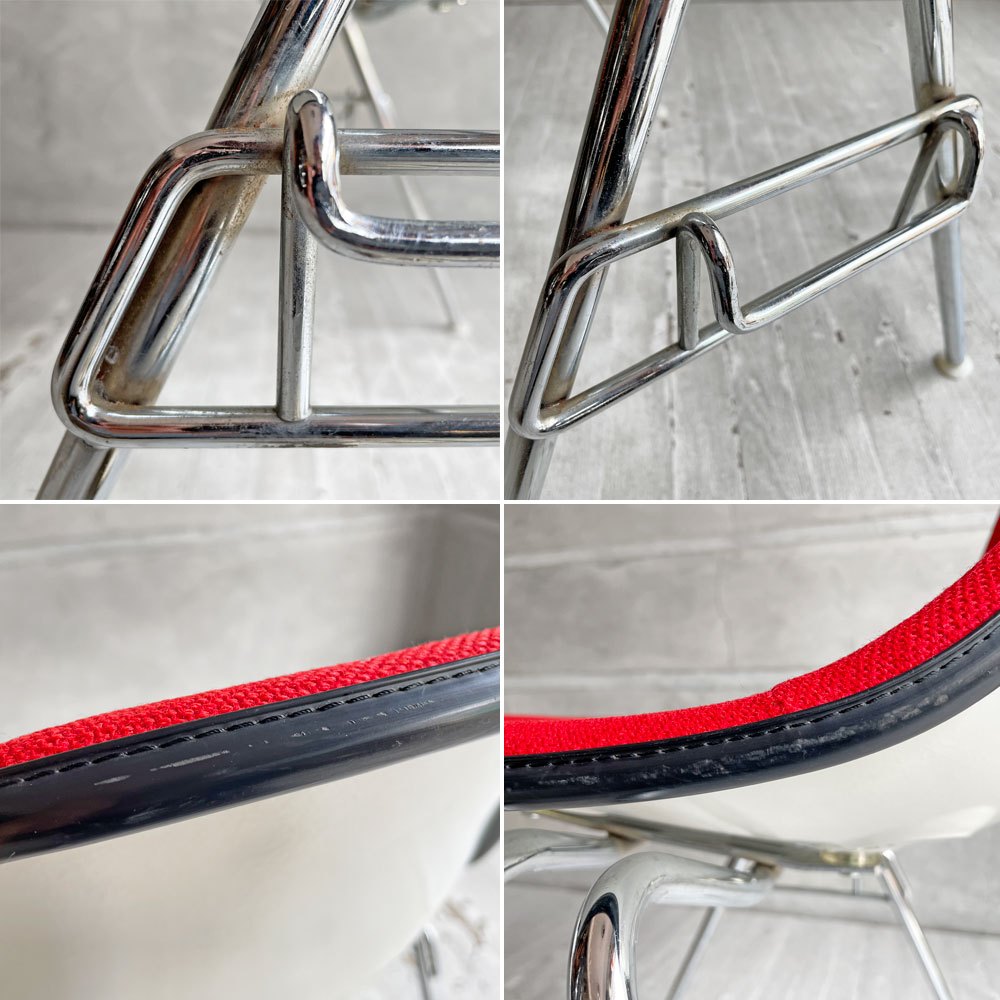 ハーマンミラー Herman Miller モダンファニチャーセールス ビンテージ サイドシェルチェア FRP アプホルスター ファブリック張り替え済み スタッキングベース イームズ ♪