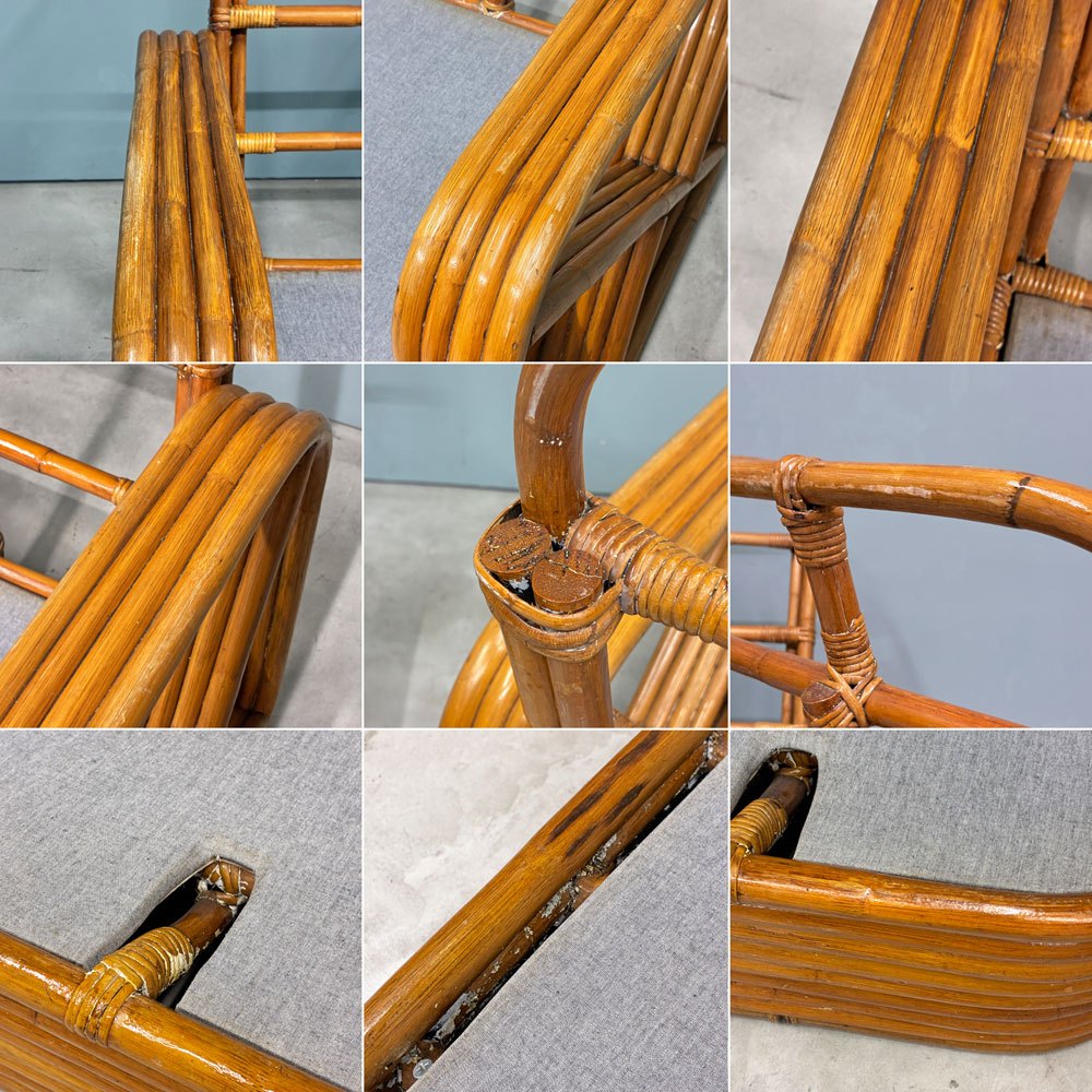 ポール・フランクル スタイル Paul Frankl style ラタン 3P ソファ レオパードパターン スプリングクッション仕様 unknown ビンテージ ◎