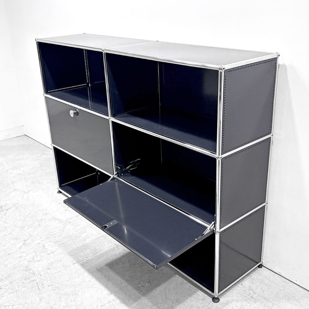 ユーエスエムハラー USMハラー USM Haller キャビネット シェルフ 2列3段 グラファイトブラック ドロップダウンドア ×2 鍵付き スイス ●
