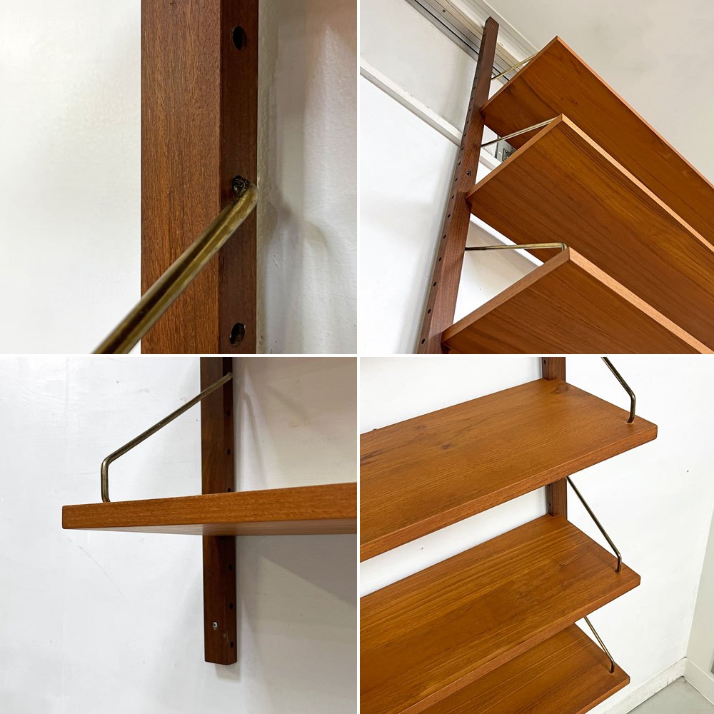 カド CADO ロイヤルシステム ROYAL SYSTEM ウォールユニット システムシェルフ 支柱2本 棚板6枚 チーク材 ポール・カドヴィウス Poul Cadovius デンマークビンテージ ●