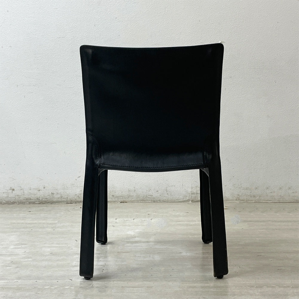 カッシーナ Cassina キャブチェア 412 CAB CHAIR アームレス 本革 ブラック マリオ・ベリーニ MoMA 永久展示品 イタリアモダン 定価￥308,000- B ●