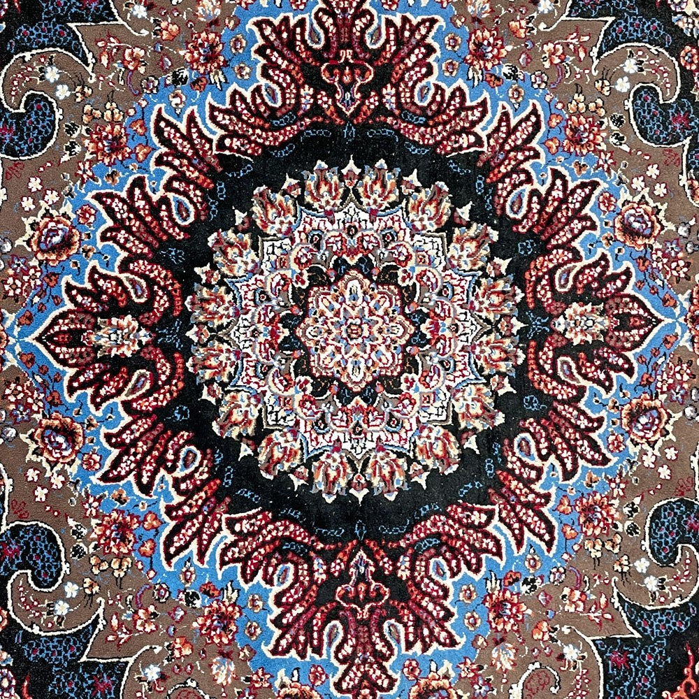 ペルシャ絨毯 カシャーン産 ラグ カーペット 絨毯 205×151cm コットン 綿 手織り アラベスク模様 ●